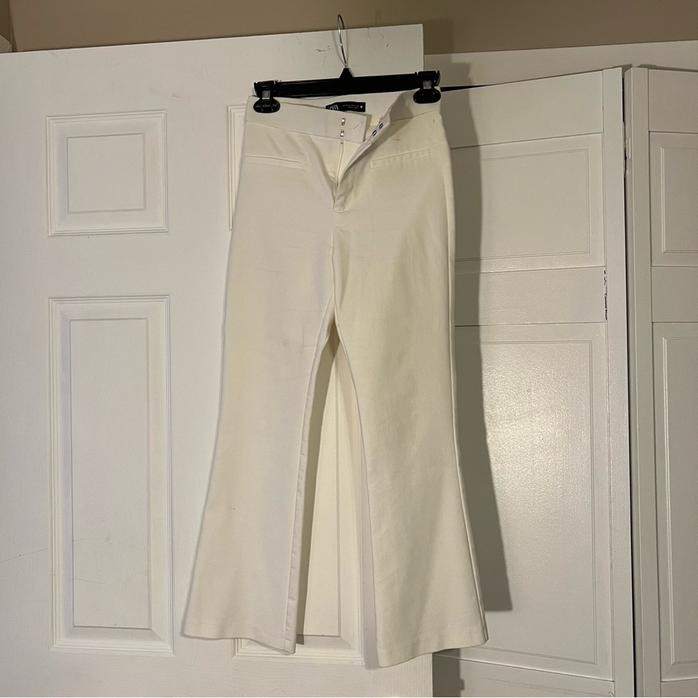 Zara White Cropped Flared Trouser Pants